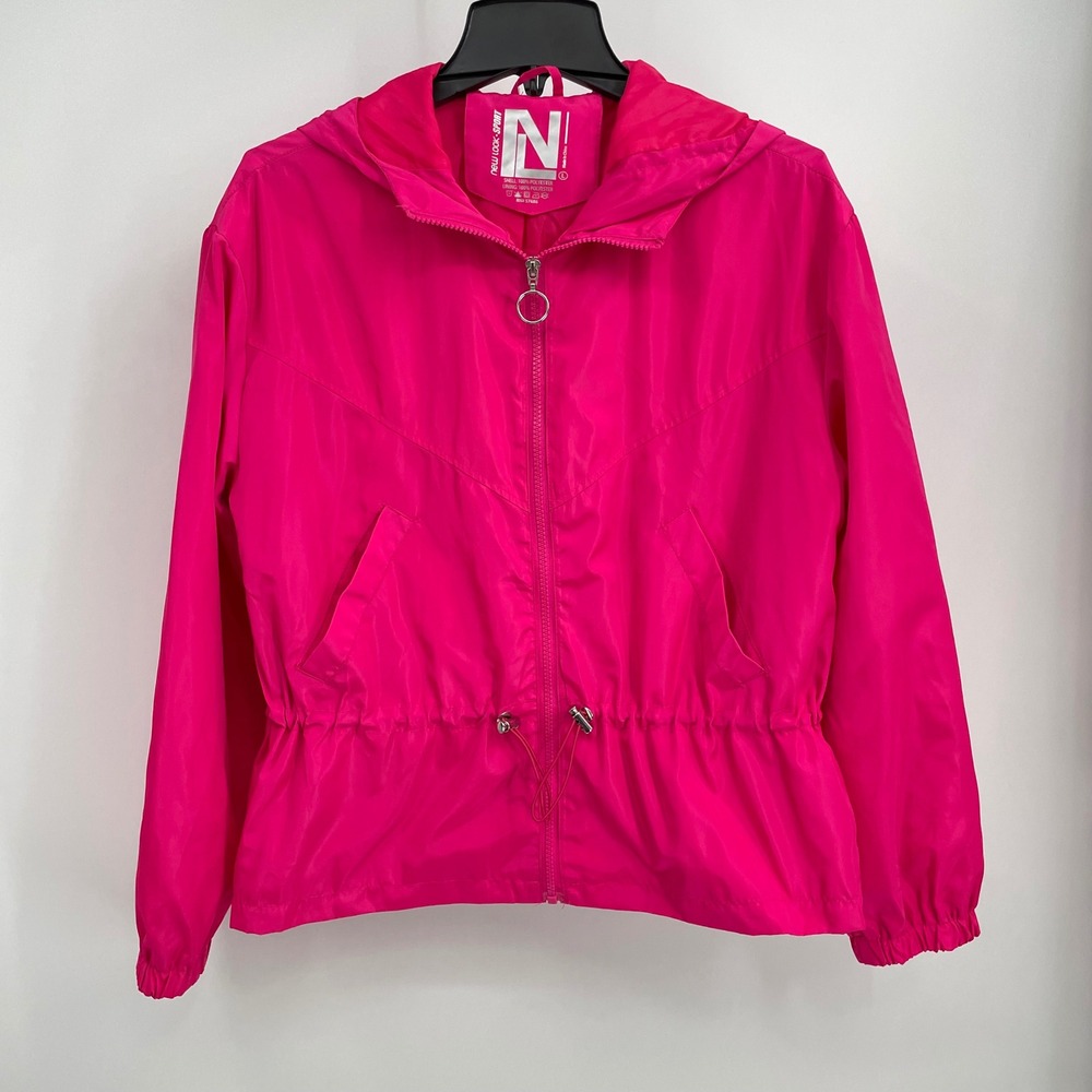 New Look Sport Pink Hooded Lightweight Zip Up Jacket Women Adj‎ waist, Size L